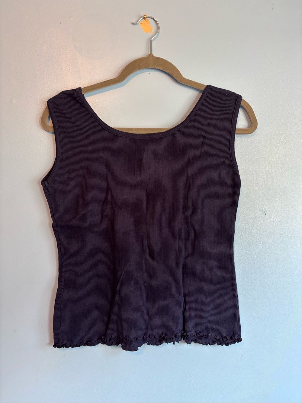 Vintage Navy Ribbed Tank with Front Ruffle Detail - Picture 3 of 3